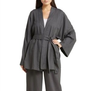 SKIMS Drapey Cotton & Modal Robe Style Pajama Top Grey Womens Size XL